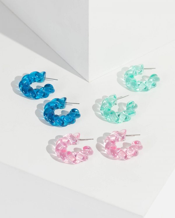 Multi Colour Multi Pack Swirl Detail Hoop Earrings