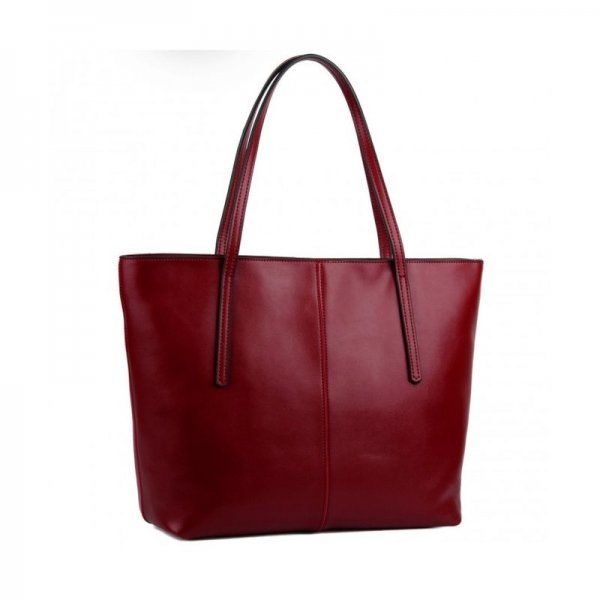 WOMEN'S LARGE CAPACITY LEATHER WORK TOTE ZIPPER CLOSURE SHOULDER BAG - WINE RED