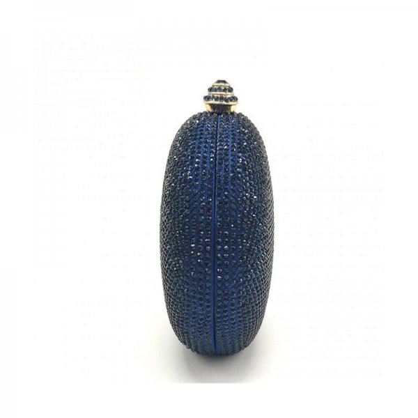 ROUND RHINESTONE CRYSTAL WOMEN CLUTCH HANDBAG PURSE FOR EVENING DRESS WEDDING PROM- ROUND - DARK BLUE