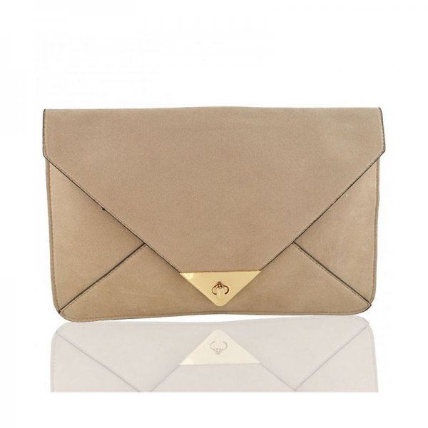 GLAM SYNTHETIC ENVELOPE EVENING HANDBAG - BEIGE FAUX SUEDE