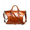 WOMEN HANDBAG PU LEATHER BUSINESS TOP HANDLE BAGS WITH SHOULDER STRAP - BROWN