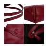 WOMEN'S LARGE CAPACITY LEATHER WORK TOTE ZIPPER CLOSURE SHOULDER BAG - WINE RED