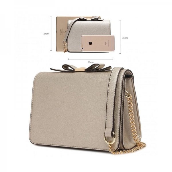 WATERPROOF MINI CROSSBODY PURSES WALLET PU LEATHER BAGS WITH BOWKNOT FOR WOMEN SHOULDER HANDBAGS - GOLD