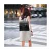 WOMEN LEATHER BACKPACK RETRO CHIC PREPPY COMMUTER BAG DAYPACK - BLACK