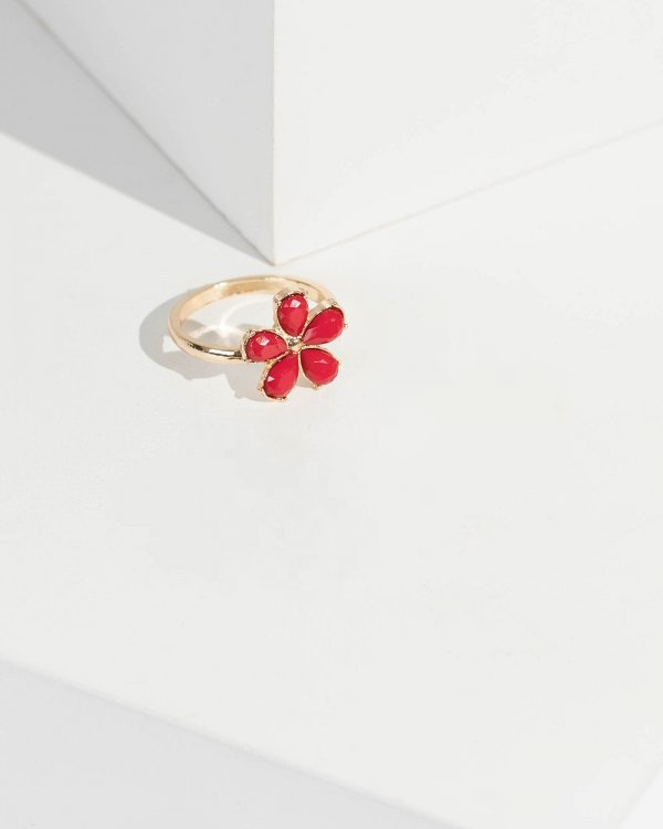 Gold Multi Pack Crystal Flower Ring