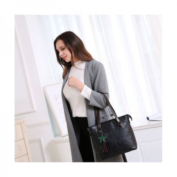 WOMEN'S TOTE BAG VINTAGE GENUINE LEATHER PURSE HANDBAG SHOULDER BAG - BLACK LEATHER TOTE BAGS