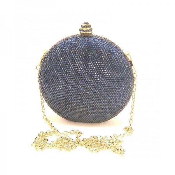 ROUND RHINESTONE CRYSTAL WOMEN CLUTCH HANDBAG PURSE FOR EVENING DRESS WEDDING PROM- ROUND - DARK BLUE