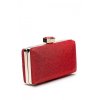 WOMEN CLUTCH PURSE WALLET HARD CASE GLITTER EVENING BAG HANDBAG WITH CHAIN STRAP - RED