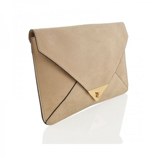 GLAM SYNTHETIC ENVELOPE EVENING HANDBAG - BEIGE FAUX SUEDE