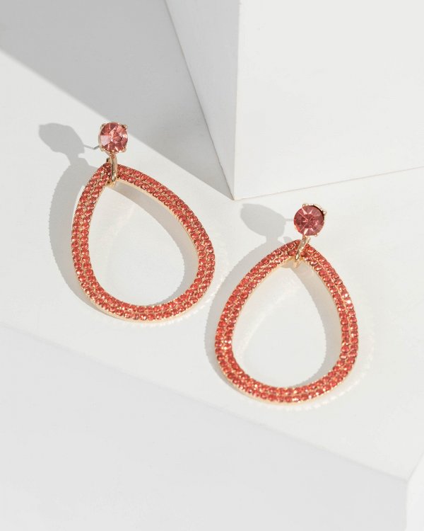 Pink Teardrop Chain Drop Earrings