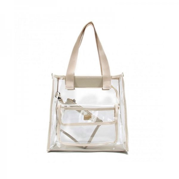 TWO PIECE CLEAR BAG SET TOTE AND POUCH COMBO - IVORY