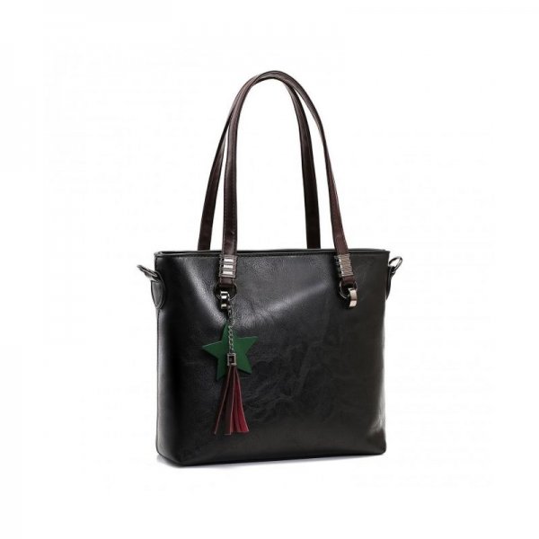 WOMEN'S TOTE BAG VINTAGE GENUINE LEATHER PURSE HANDBAG SHOULDER BAG - BLACK LEATHER TOTE BAGS