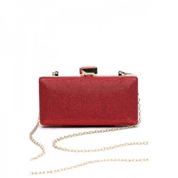 WOMEN CLUTCH PURSE WALLET HARD CASE GLITTER EVENING BAG HANDBAG WITH CHAIN STRAP - RED