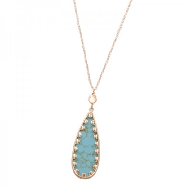 Semi Precious Stone Teardrop Necklace