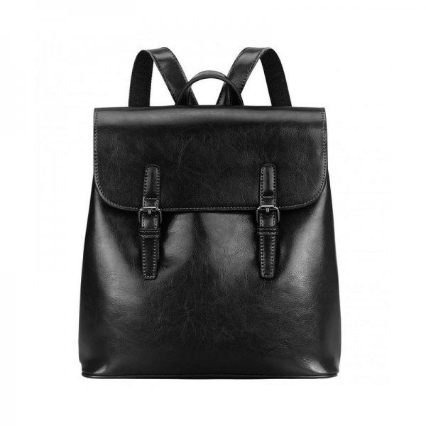 WOMEN LEATHER BACKPACK RETRO CHIC PREPPY COMMUTER BAG DAYPACK - BLACK