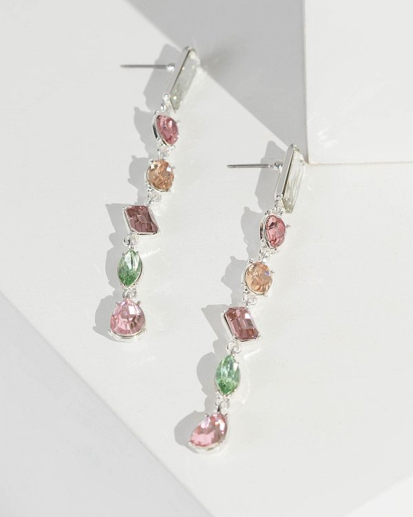 Silver Mulit Shape Crystal Fine Drop Earrings