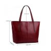 WOMEN'S LARGE CAPACITY LEATHER WORK TOTE ZIPPER CLOSURE SHOULDER BAG - WINE RED