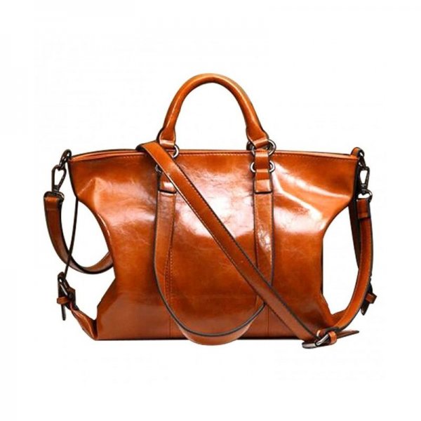 WOMEN HANDBAG PU LEATHER BUSINESS TOP HANDLE BAGS WITH SHOULDER STRAP - BROWN