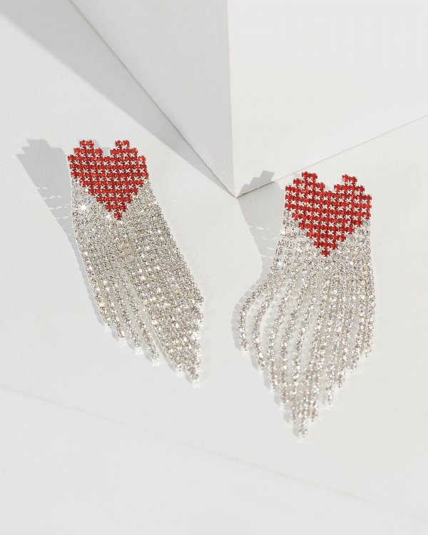 Multi Colour Crystal Love Heart Drop Earrings